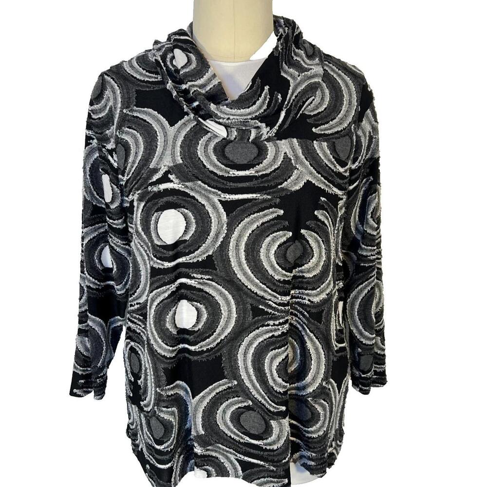 Ali Miles Tunic Women XXL Black Print Relaxed Knit Polyester